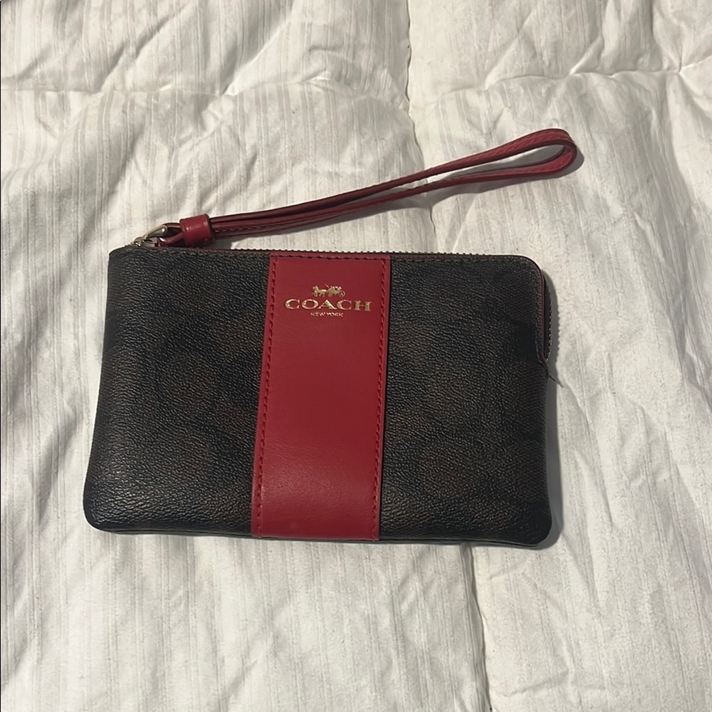 Coach Brown and Red Wristlet